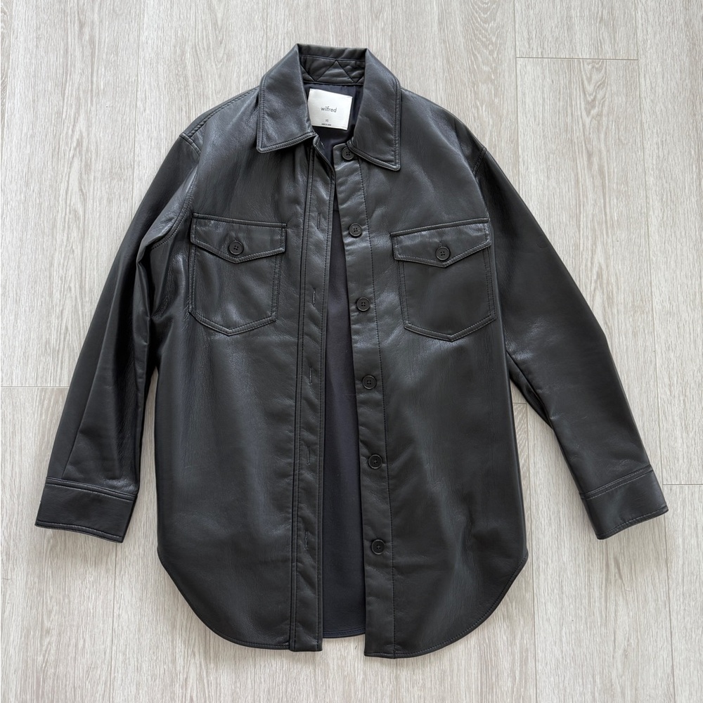 Wilfred Black Faux Leather Shirt Jacket